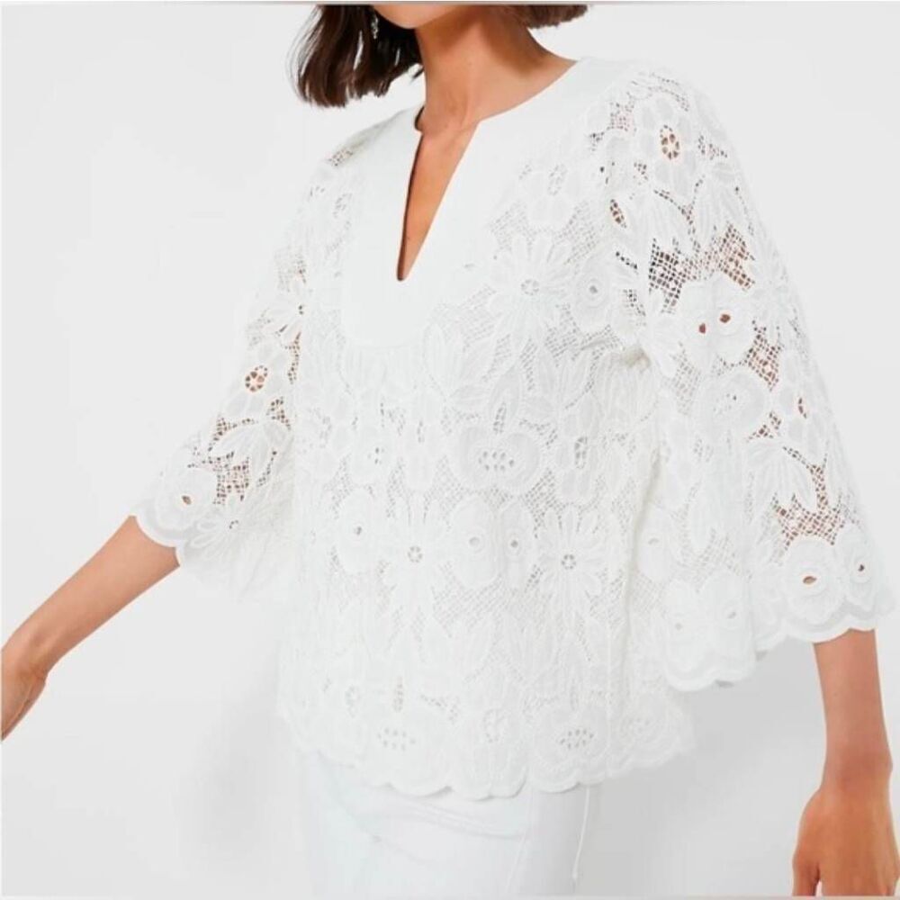 Tuckernuck Florian white top eyelet lace broderie anglaise M cotton